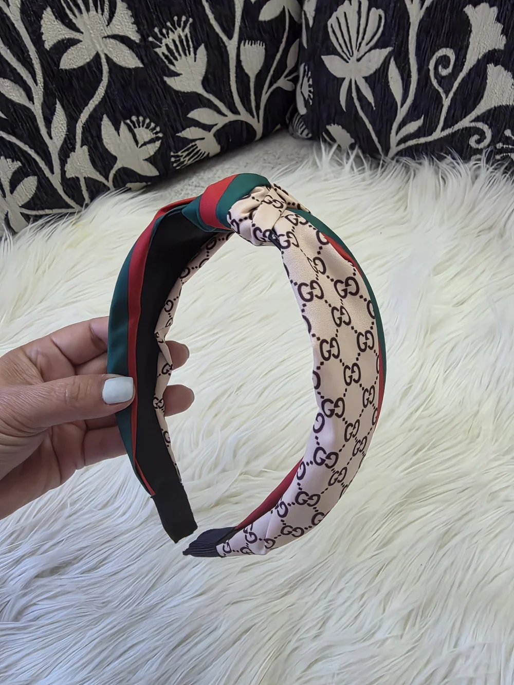 Luxury-Inspired Green and Red Knotted Headband